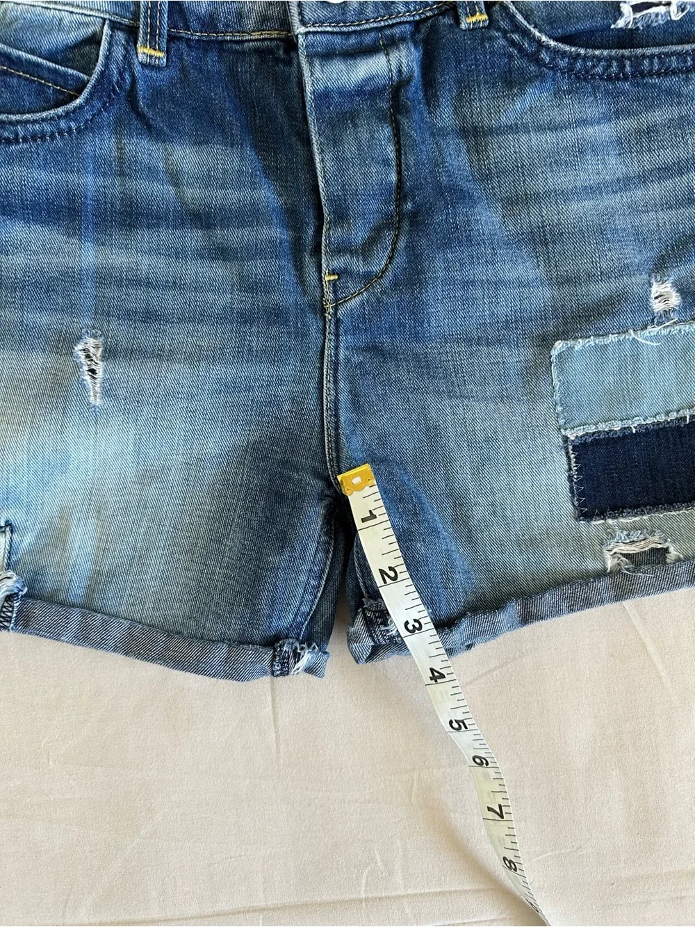 Vintage Scotch & Soda Women's Blue Distressed Patch Denim Shorts Size 25